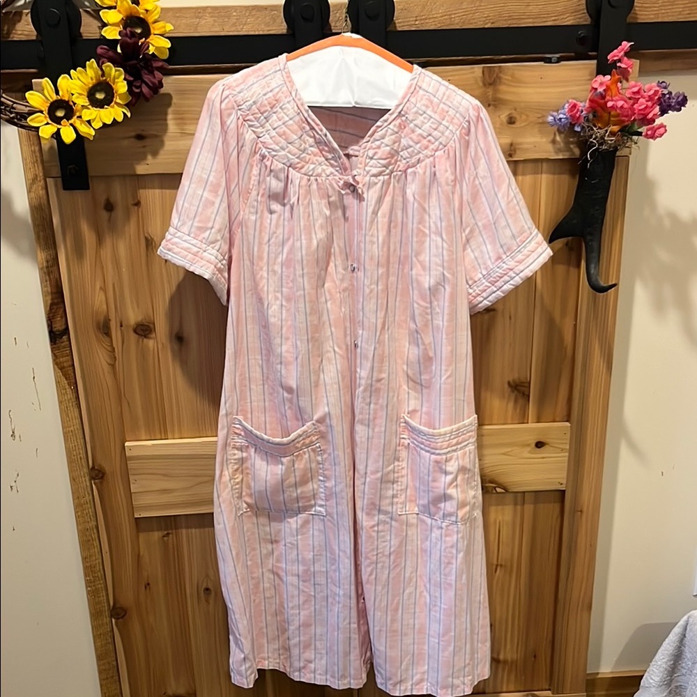 PINK Victoria's Secret Light Pink Striped Snap-Front Sleepshirt/House Dress